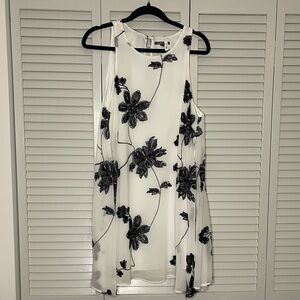 Gianni Bini White Mini Dress with Black Flower Embroidery
